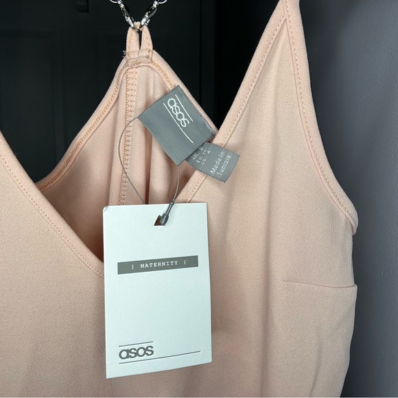 ASOS DESIGN Maternity Light Pink Trapeze Midi Dress with Rhinestone Straps - Picture 4 of 6